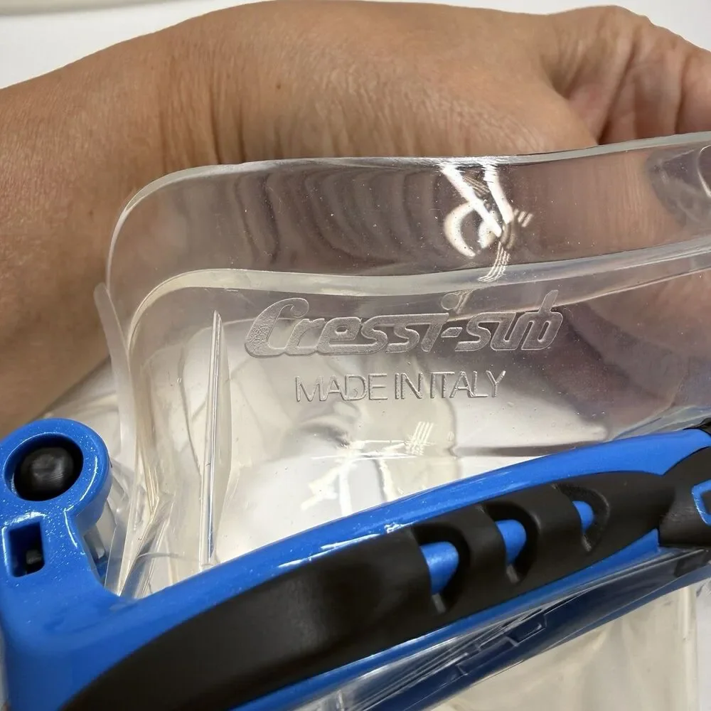 Cressi Lince Clear Dual Lens Dive Swim Snorkel SCUBA Mask Black / Blue & Case